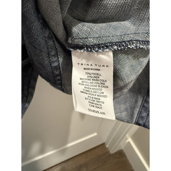 Trina Turk Modernism Milo Chambray Belted Kimono Top In Indigo Sz Medium - Picture 6 of 6